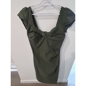 Stop Staring Green Sweetheart Neck Puff Short Sleeve Sheath Dress Zip Size 18